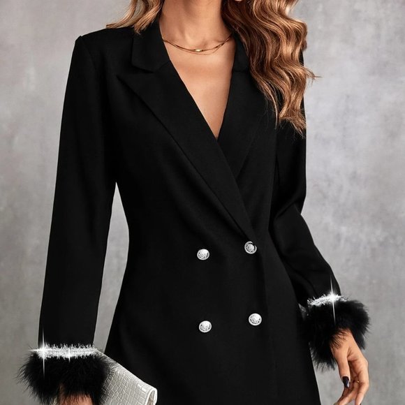 Double Breasted Fuzzy Cuff Blazer Dress black - Picture 5 of 5